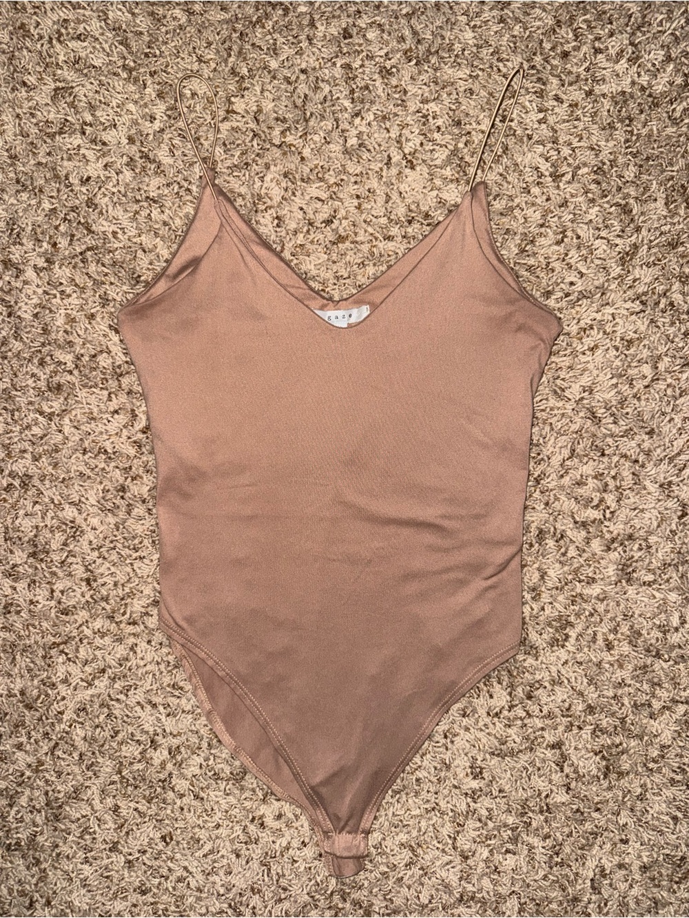 gaze Ribbed V-Neck Spaghetti Strap Bodysuit - Taupe